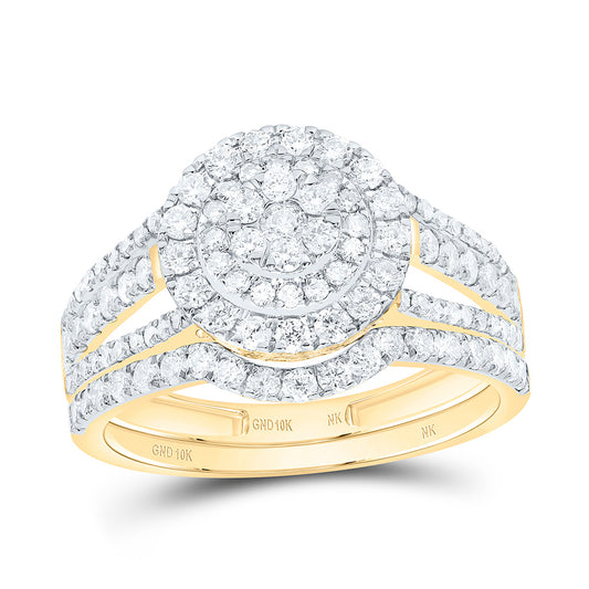 10K Or 14K Yellow Or White Gold 1Cttw Natural Diamond Fashion Round Double Halo Bridal Set