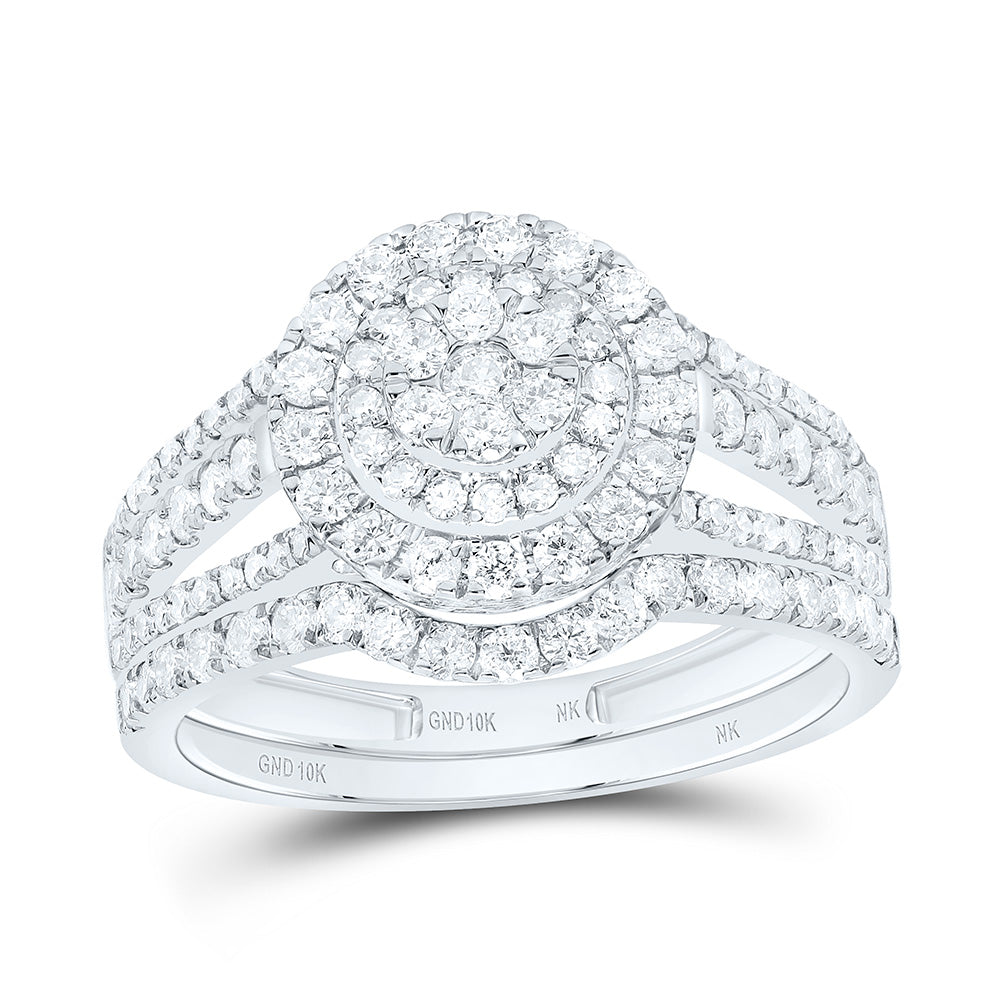 10K Or 14K Yellow Or White Gold 1Cttw Natural Diamond Fashion Round Double Halo Bridal Set