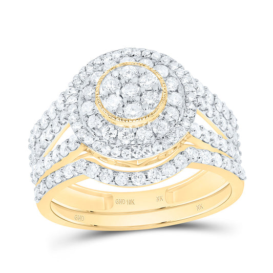 10K Or 14K Yellow Or White Gold 1 1/4Cttw Natural Diamond Fashion Round Double Halo Bridal Set
