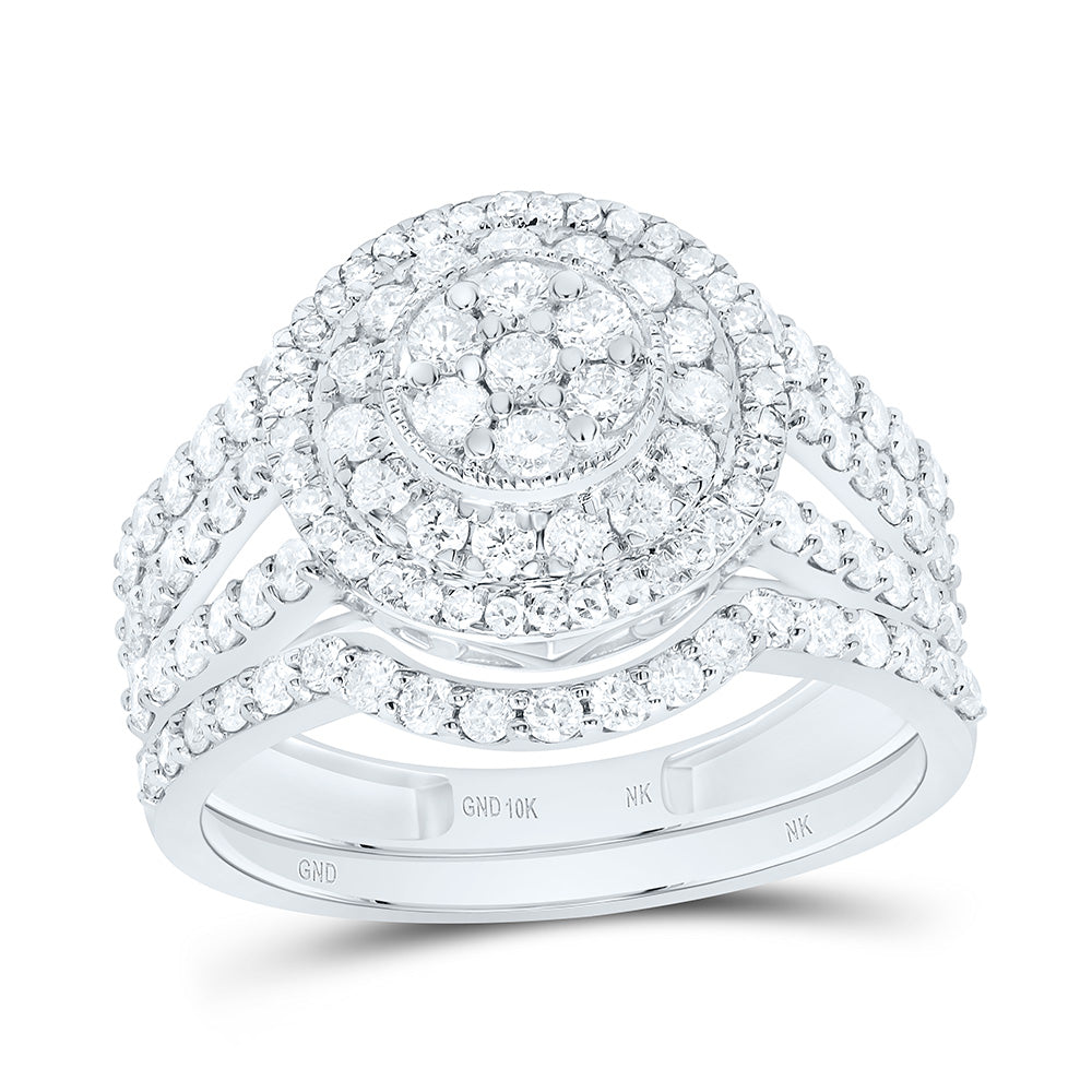 10K Or 14K Yellow Or White Gold 1 1/4Cttw Natural Diamond Fashion Round Double Halo Bridal Set