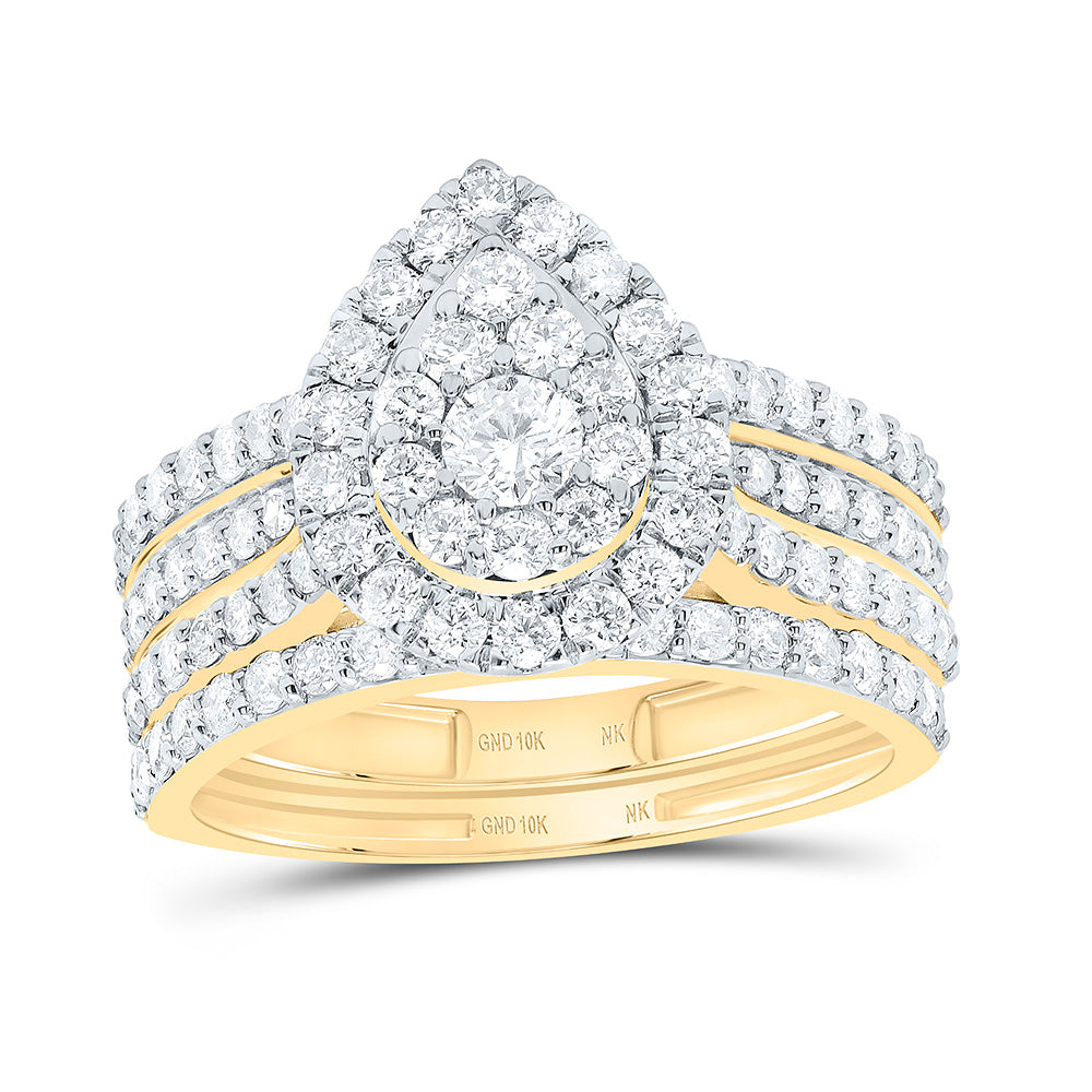 10K Or 14K Yellow Or White Gold 1 3/8Cttw Natural Diamond Fashion Pear Single Halo Bridal Set