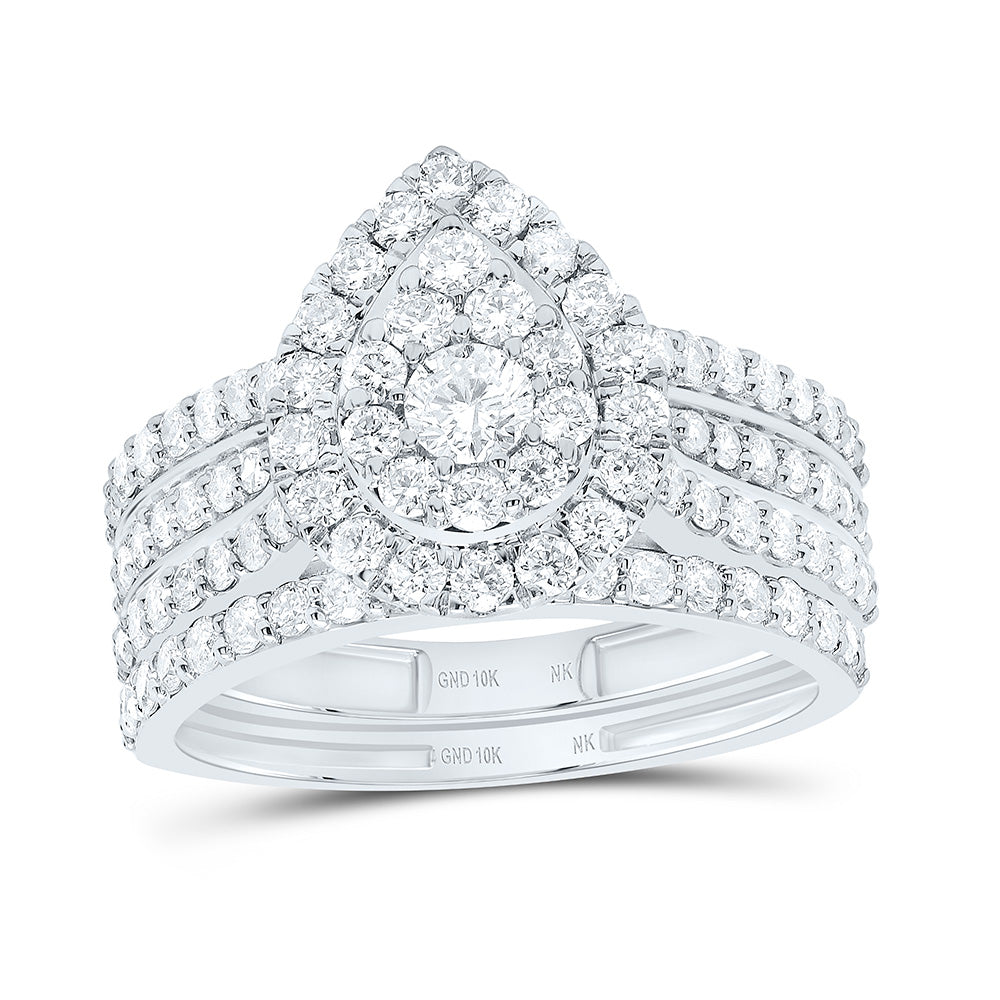 10K Or 14K Yellow Or White Gold 1 3/8Cttw Natural Diamond Fashion Pear Single Halo Bridal Set