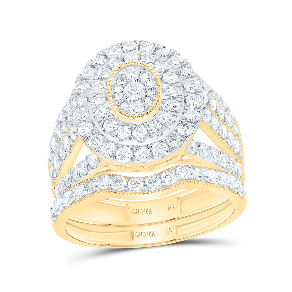 10K Or 14K Yellow Or White Gold 1 3/4Cttw Natural Diamond Fashion Oval Double Halo Bridal Set