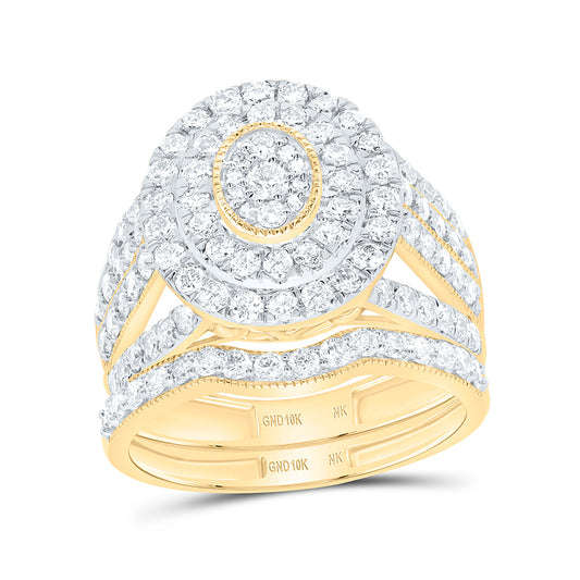 10K Or 14K Yellow Or White Gold 1 3/4Cttw Natural Diamond Fashion Oval Double Halo Bridal Set