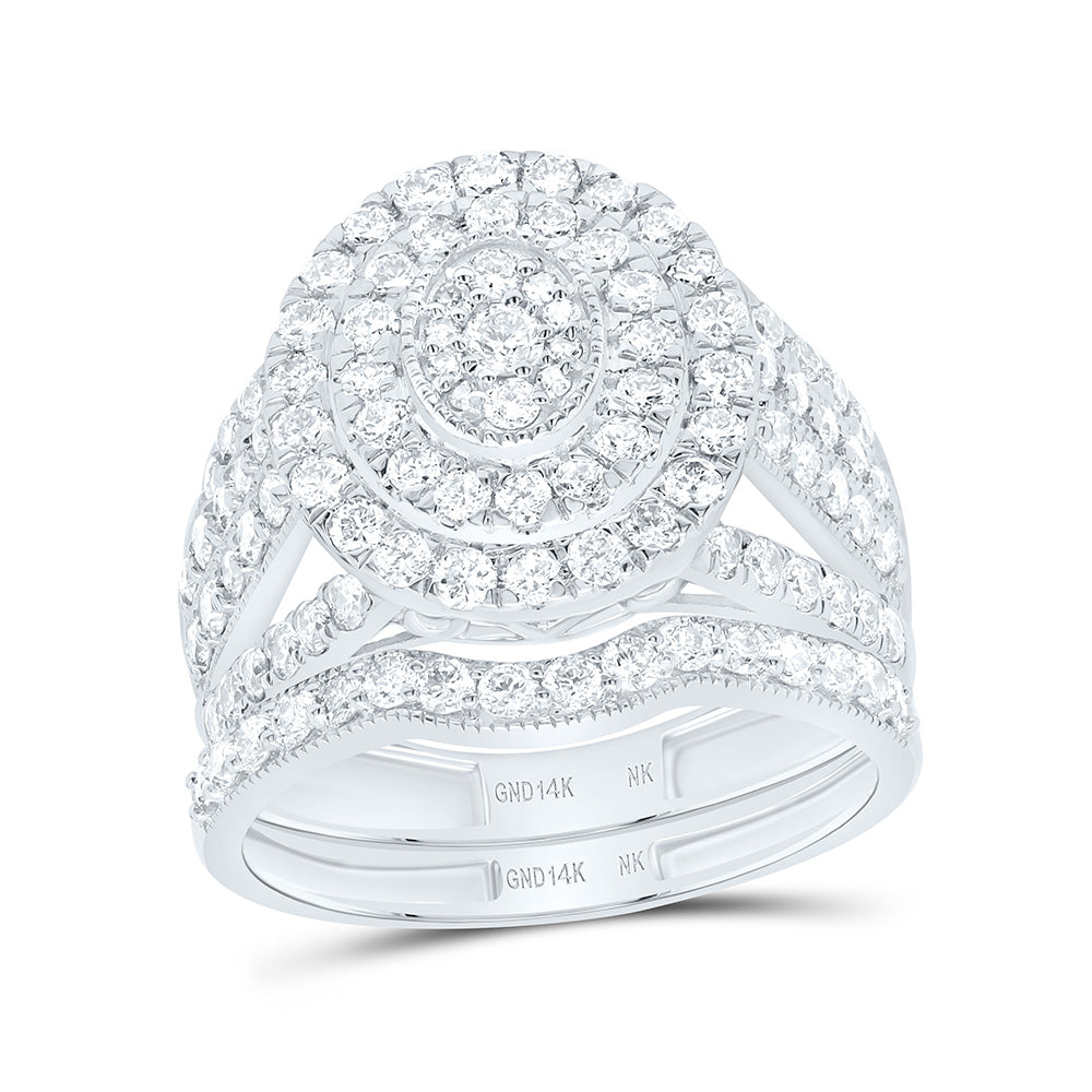 10K Or 14K Yellow Or White Gold 1 3/4Cttw Natural Diamond Fashion Oval Double Halo Bridal Set