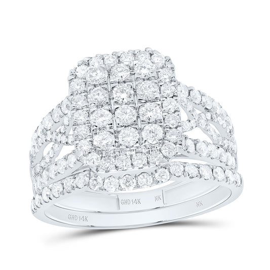 14K White Gold 1 3/8 Cttw Natural Diamond Nk Fashion Emerald Single Halo Anniversary Wedding Engagement Band Ring Bridal Set