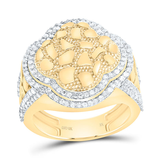 10K Yellow Gold 3/4Cttw Natural Diamond Fashion Nugget Clover Ring