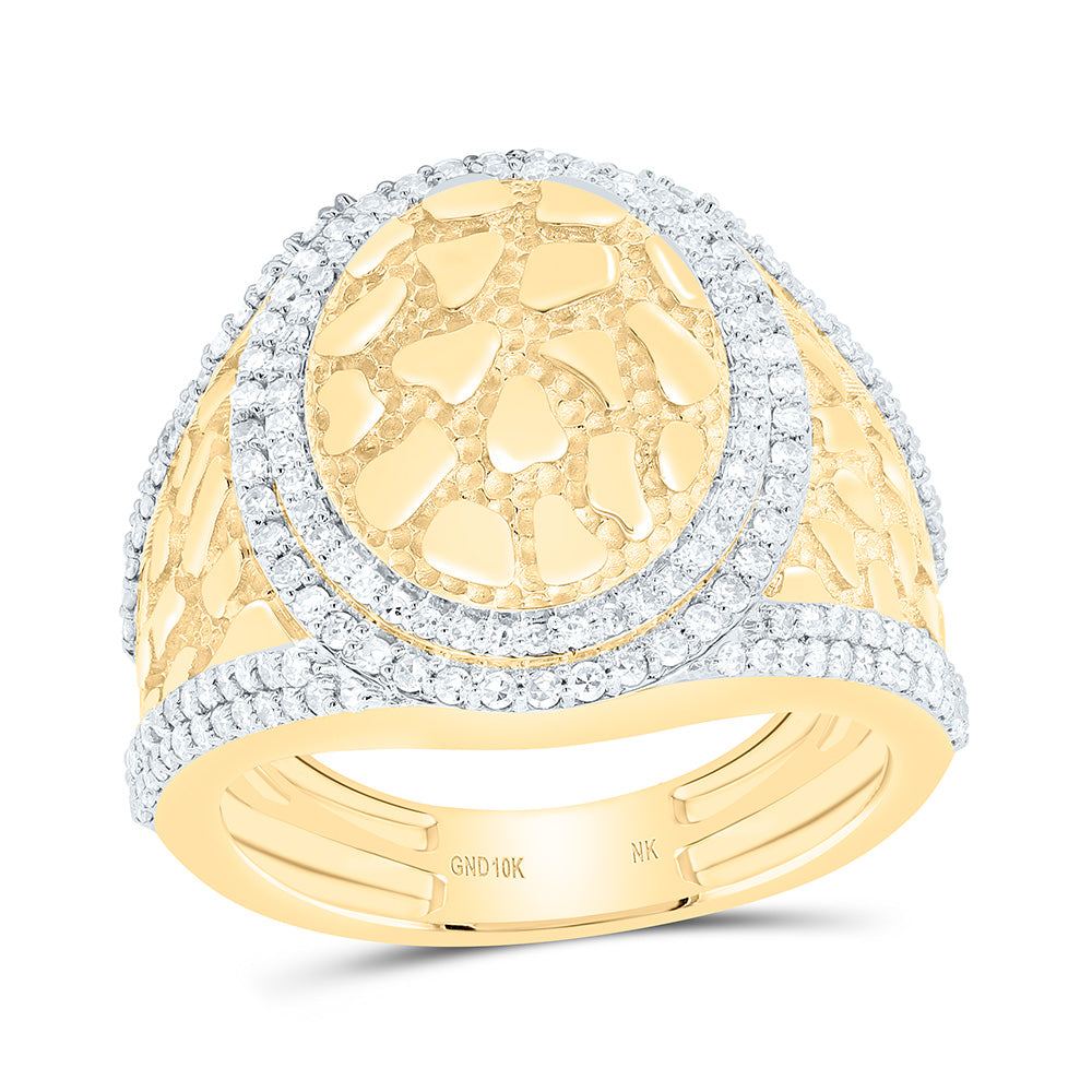10K Yellow Gold 7/8Cttw Natural Diamond Nugget Oval Men'S Ring