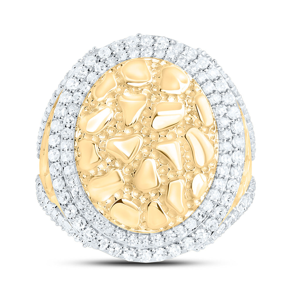 10K Yellow Gold 7/8Cttw Natural Diamond Nugget Oval Men'S Ring