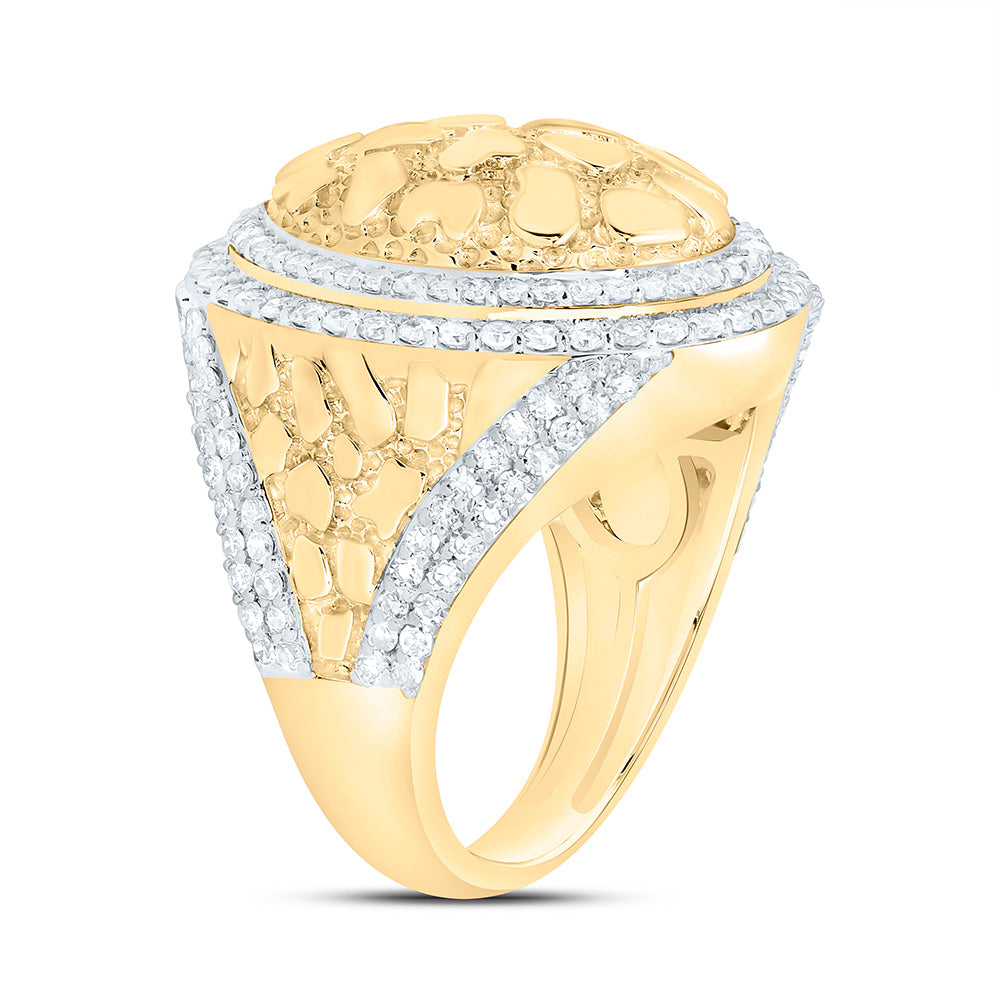10K Yellow Gold 7/8Cttw Natural Diamond Nugget Oval Men'S Ring
