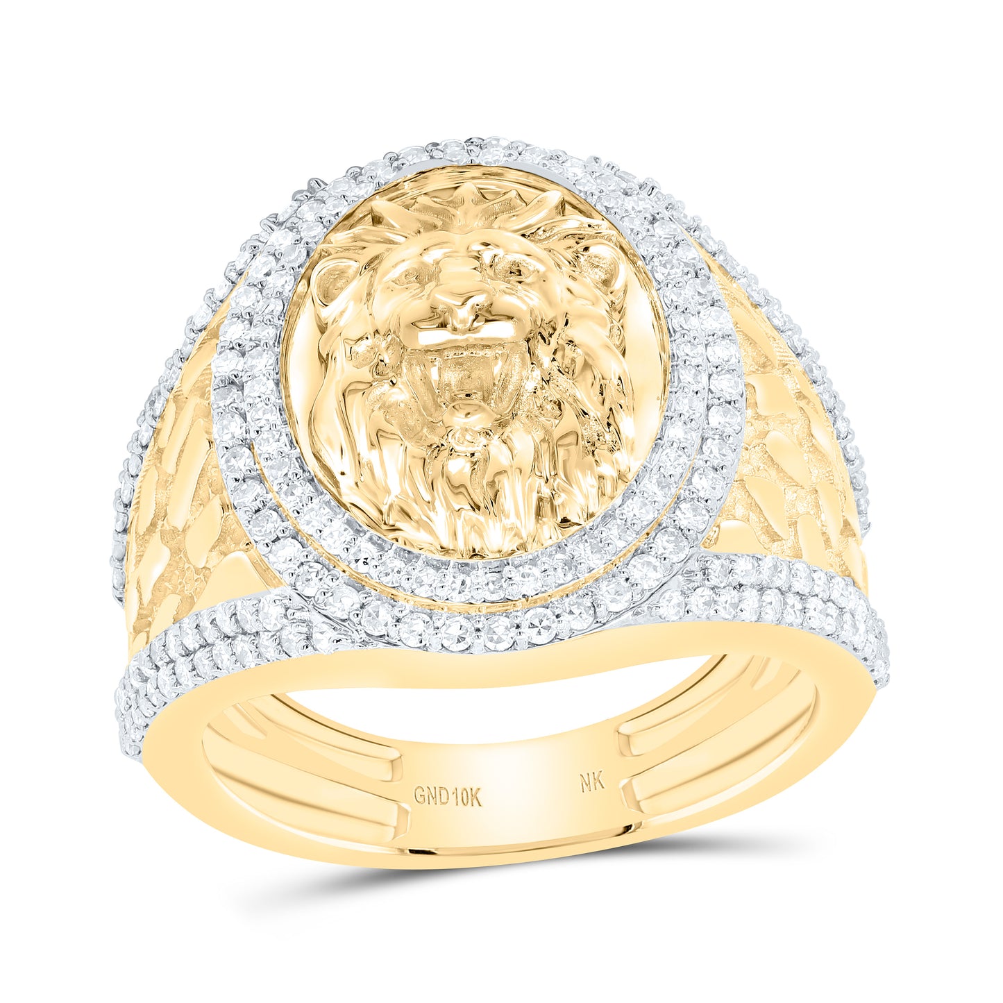10K Yellow Gold 1Cttw Natural Diamond Nugget Lion Oval Men'S Ring