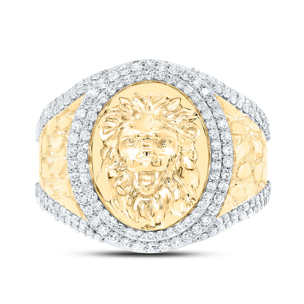 10K Yellow Gold 1Cttw Natural Diamond Nugget Lion Oval Men'S Ring