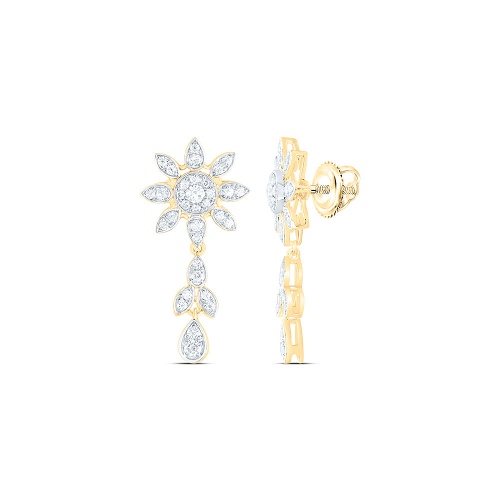 14K Yellow Or White Gold 7/8Cttw Natural Diamond Fashion Flower Dangling Earring