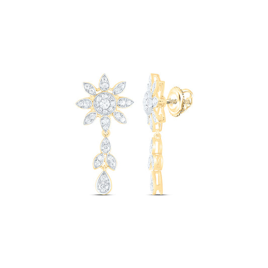 14K Yellow Or White Gold 7/8Cttw Natural Diamond Fashion Flower Dangling Earring