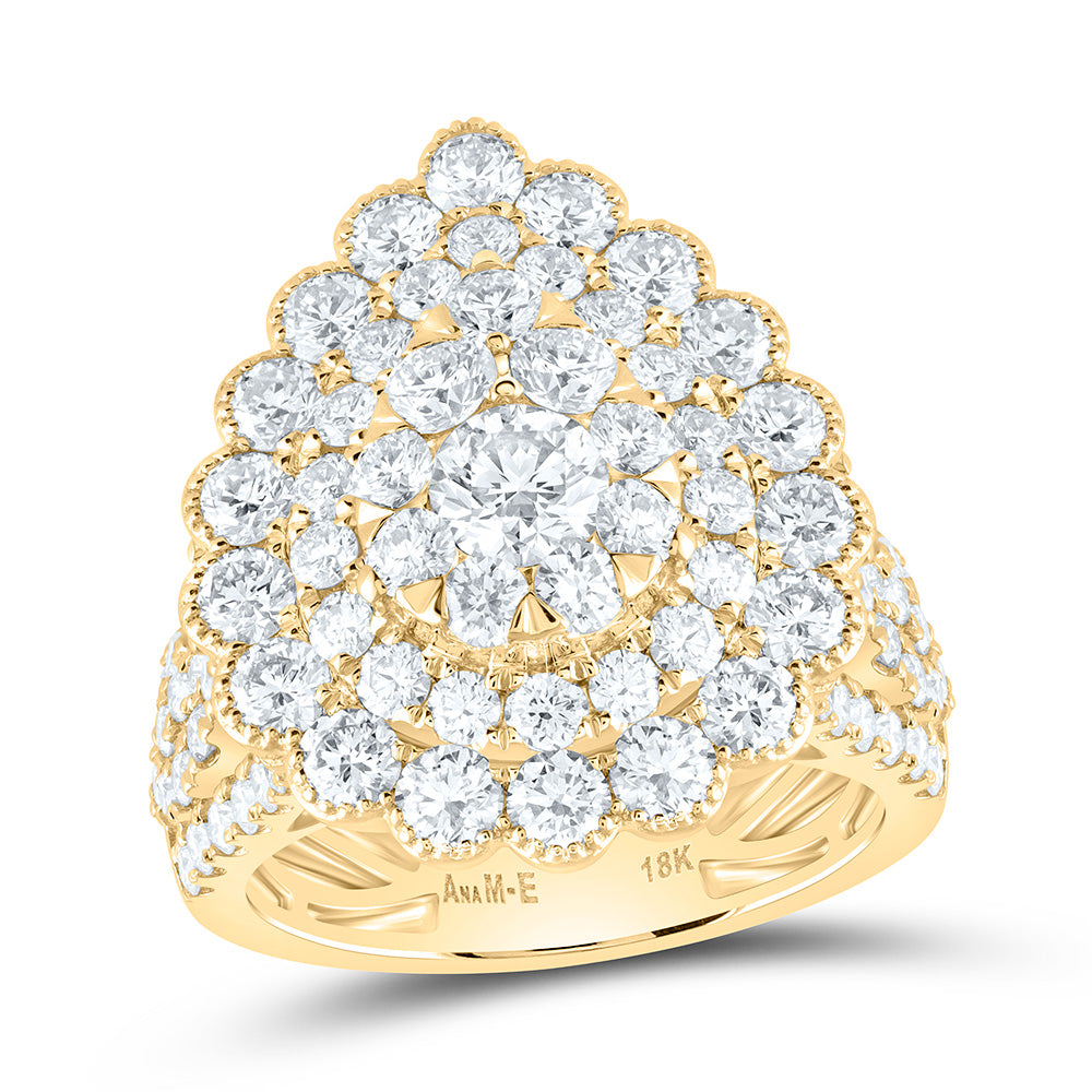 18K Yellow Gold 4Cttw Natural Diamond Elite 3/8Cttw Center Round Pear Double Halo Bridal Ring