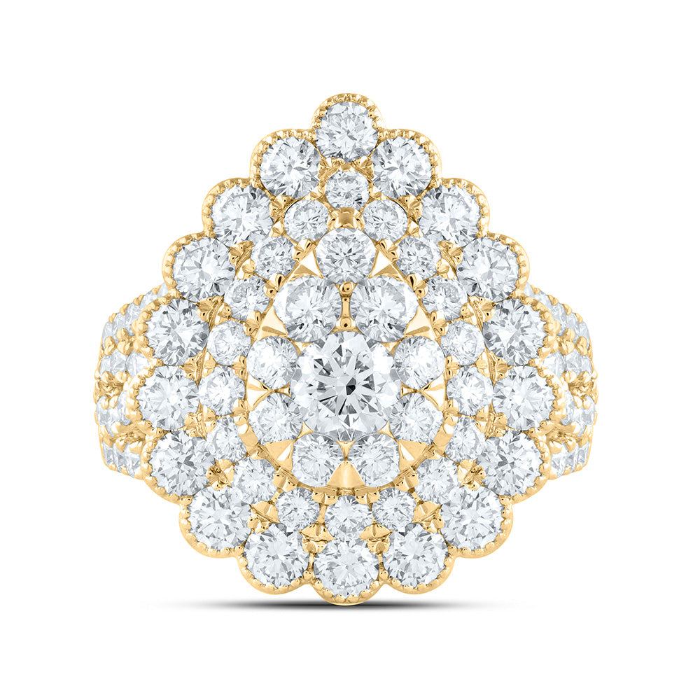 18K Yellow Gold 4Cttw Natural Diamond Elite 3/8Cttw Center Round Pear Double Halo Bridal Ring