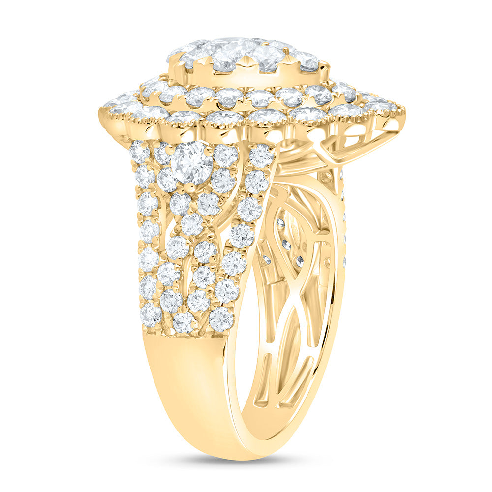 18K Yellow Gold 4Cttw Natural Diamond Elite 3/8Cttw Center Round Pear Double Halo Bridal Ring