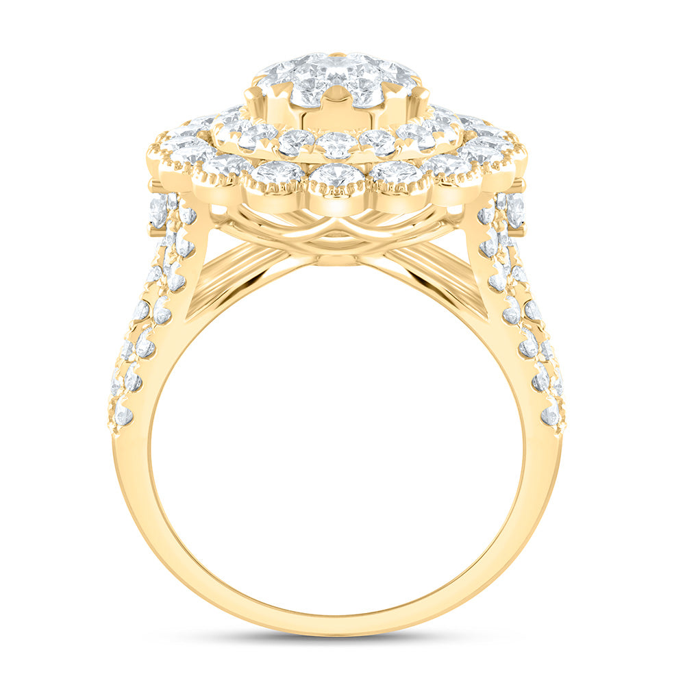 18K Yellow Gold 4Cttw Natural Diamond Elite 3/8Cttw Center Round Pear Double Halo Bridal Ring