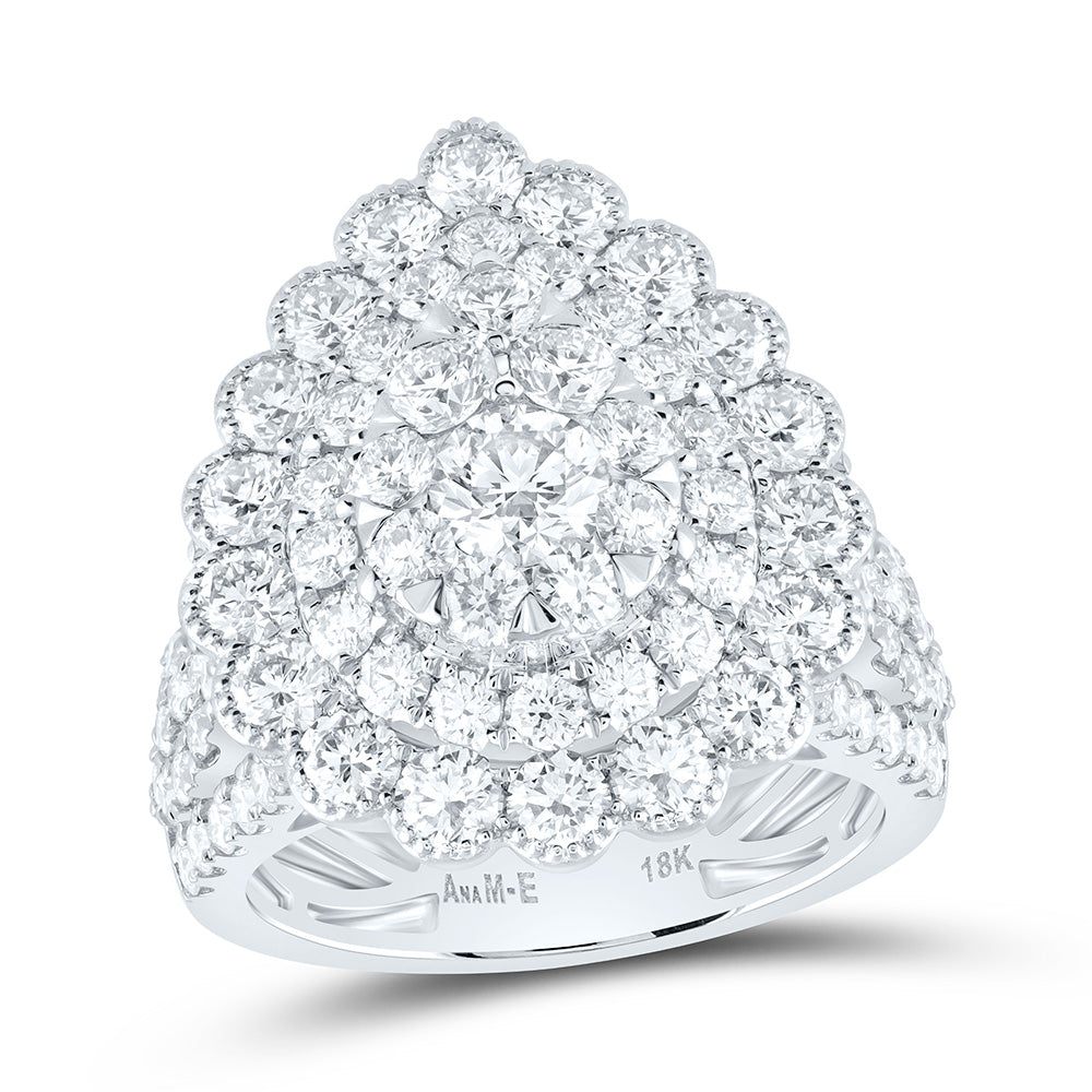 18K White Gold 4Cttw Natural Diamond Ana M Elite 3/8Ctw Center Round Pear Double Halo Bridal Ring