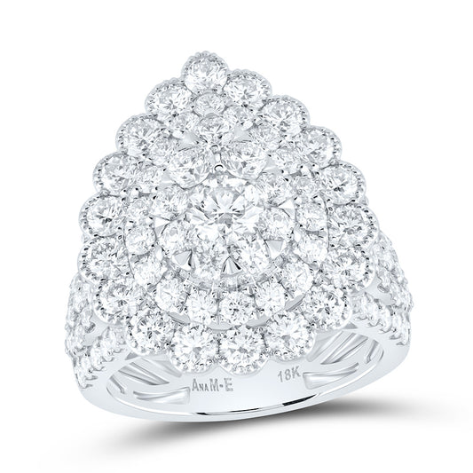18K White Gold 4Cttw Natural Diamond Ana M Elite 3/8Ctw Center Round Pear Double Halo Bridal Ring