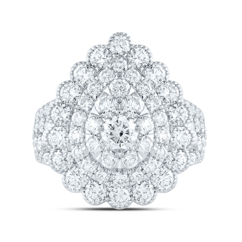 18K White Gold 4Cttw Natural Diamond Ana M Elite 3/8Ctw Center Round Pear Double Halo Bridal Ring