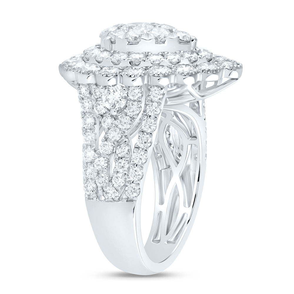 18K White Gold 4Cttw Natural Diamond Ana M Elite 3/8Ctw Center Round Pear Double Halo Bridal Ring