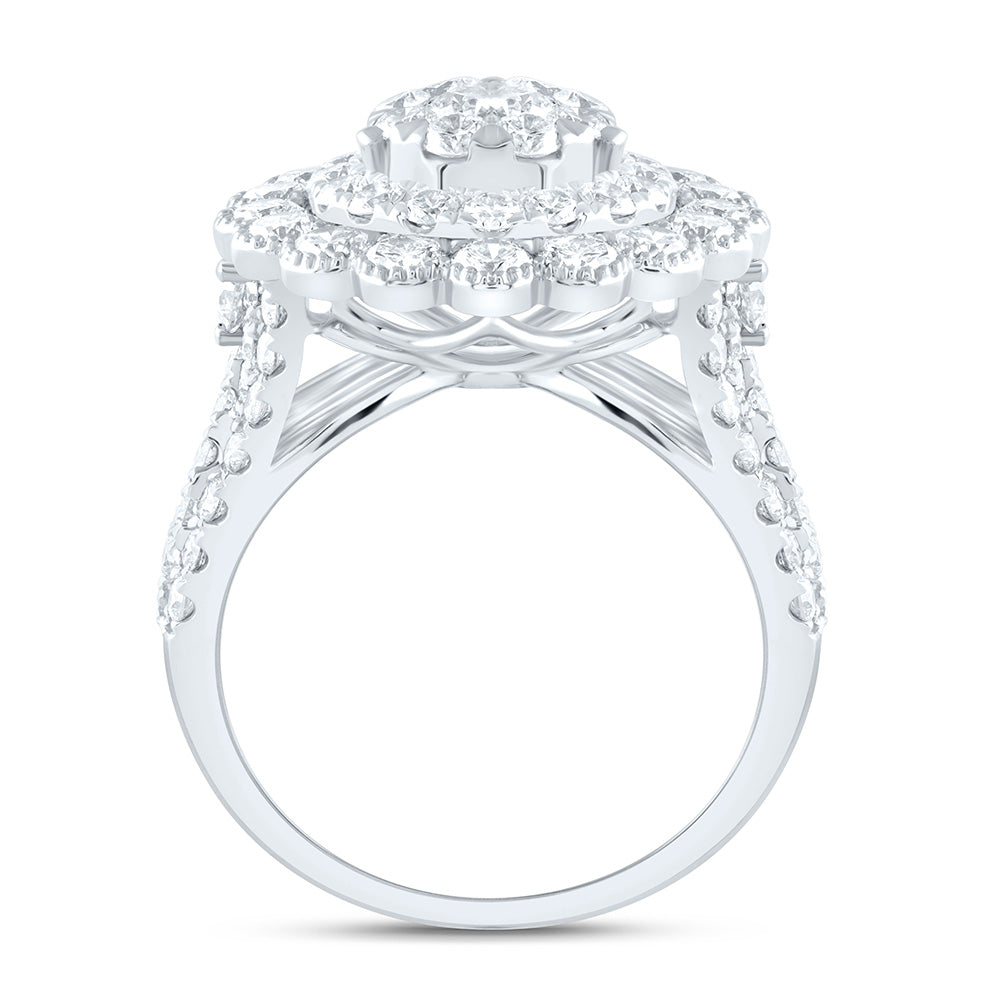 18K White Gold 4Cttw Natural Diamond Ana M Elite 3/8Ctw Center Round Pear Double Halo Bridal Ring
