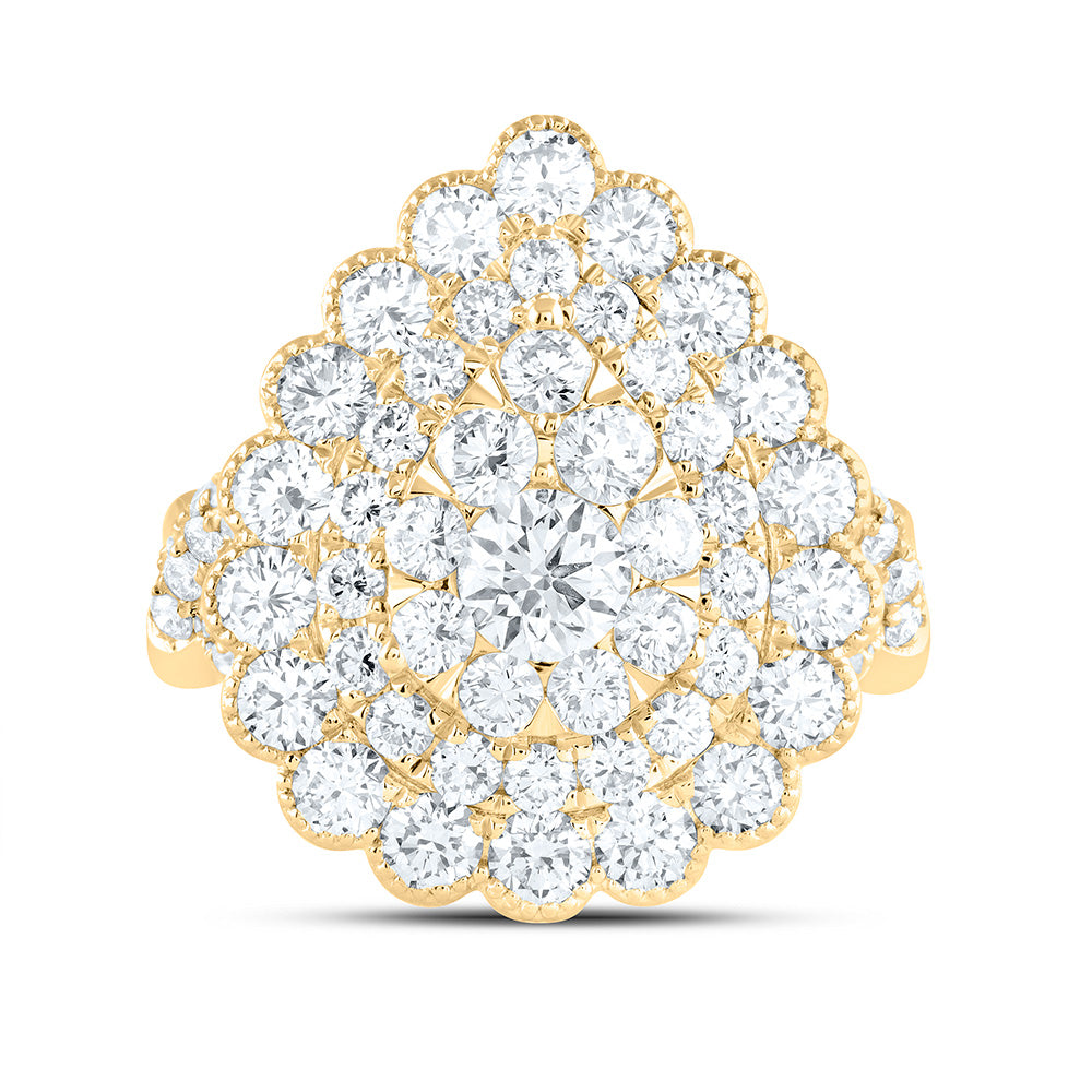 18K Yellow Or White Gold 3 1/2Cttw Natural Diamond Elite 3/8Cttw Center Round Pear Double Halo Bridal Ring
