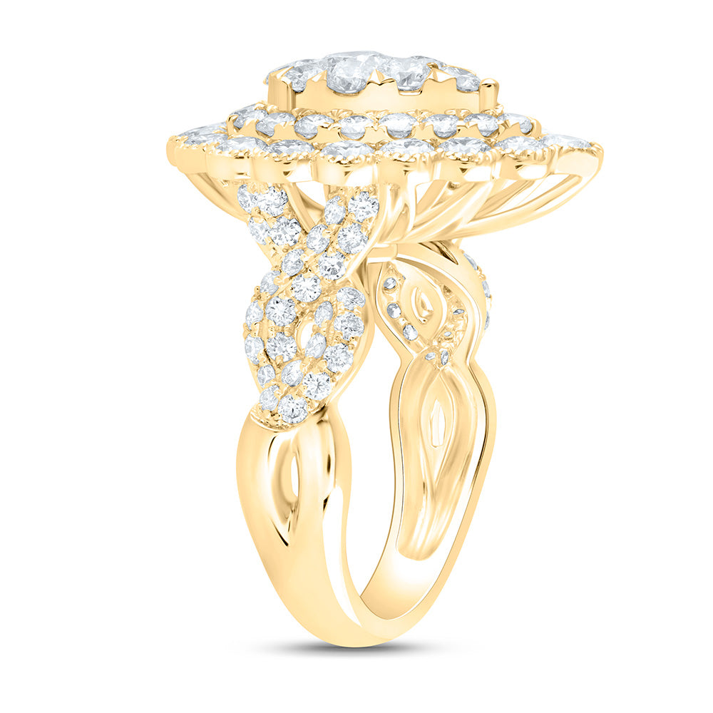 18K Yellow Or White Gold 3 1/2Cttw Natural Diamond Elite 3/8Cttw Center Round Pear Double Halo Bridal Ring