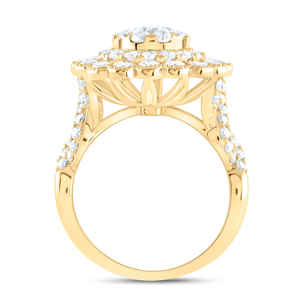 18K Yellow Or White Gold 3 1/2Cttw Natural Diamond Elite 3/8Cttw Center Round Pear Double Halo Bridal Ring