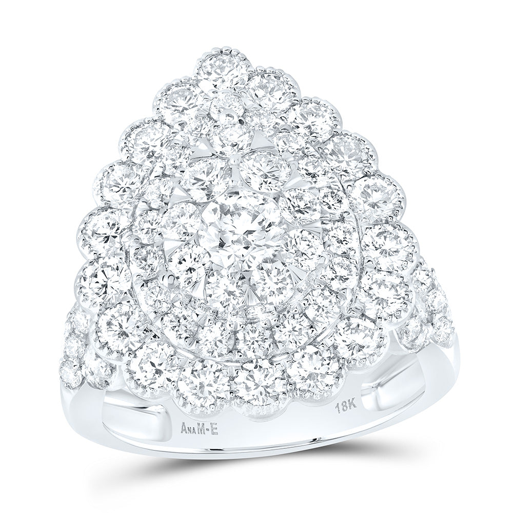 18K Yellow Or White Gold 3 1/2Cttw Natural Diamond Elite 3/8Cttw Center Round Pear Double Halo Bridal Ring