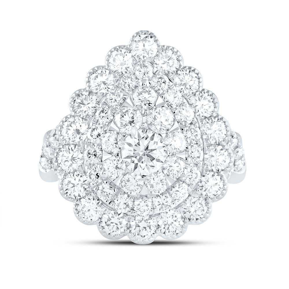 18K Yellow Or White Gold 3 1/2Cttw Natural Diamond Elite 3/8Cttw Center Round Pear Double Halo Bridal Ring