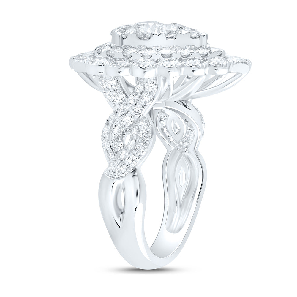 18K Yellow Or White Gold 3 1/2Cttw Natural Diamond Elite 3/8Cttw Center Round Pear Double Halo Bridal Ring