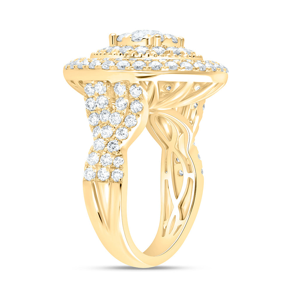 18K Yellow Gold 2 7/8Cttw Natural Diamond Elite 3/8Cttw Center Round Round Double Halo Bridal Ring