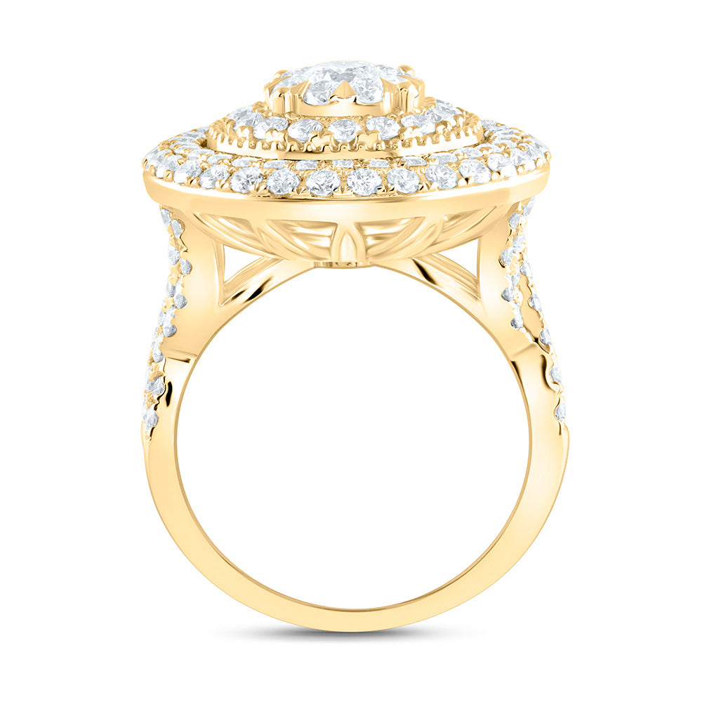 18K Yellow Gold 2 7/8Cttw Natural Diamond Elite 3/8Cttw Center Round Round Double Halo Bridal Ring