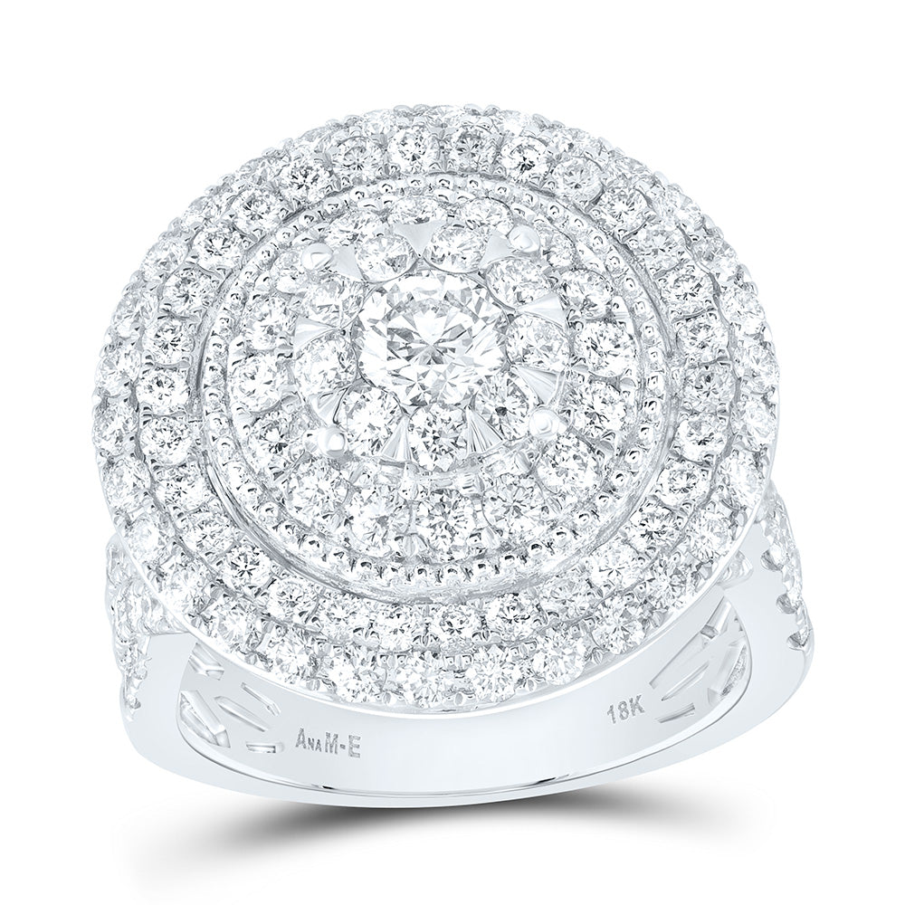 18K White Gold 2 7/8Cttw Natural Diamond Ana M Elite 3/8Ctw Center Round Round Double Halo Bridal Ring