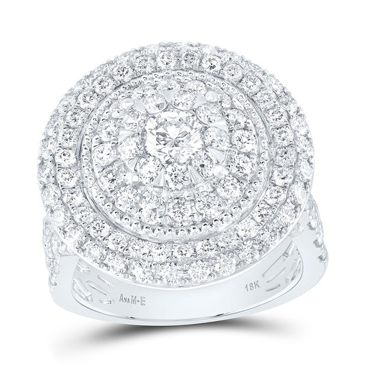 18K White Gold 2 7/8Cttw Natural Diamond Ana M Elite 3/8Ctw Center Round Round Double Halo Bridal Ring