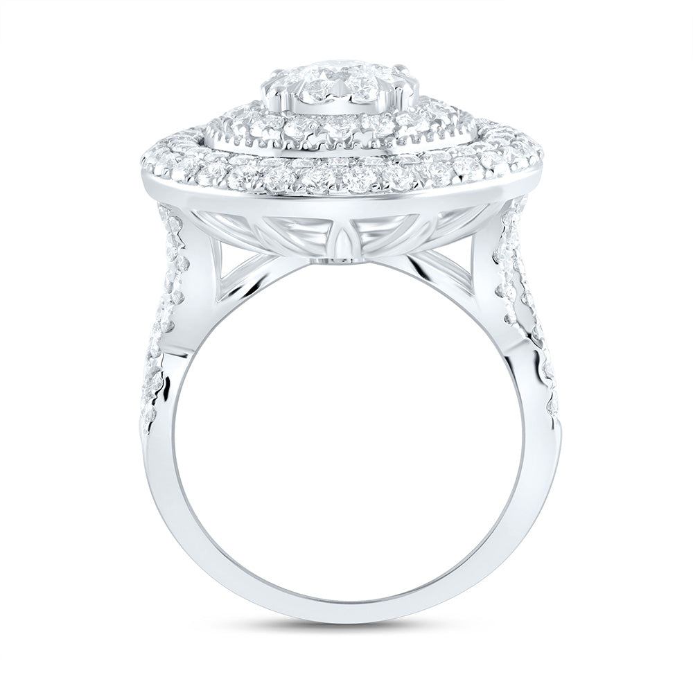 18K White Gold 2 7/8Cttw Natural Diamond Ana M Elite 3/8Ctw Center Round Round Double Halo Bridal Ring