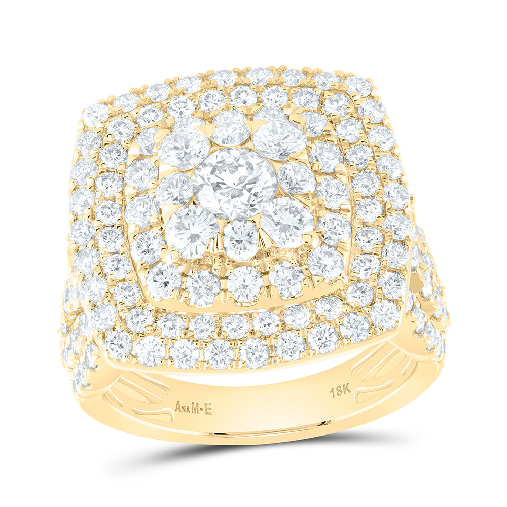 18K Yellow Or White Gold 3 1/2Cttw Natural Diamond Ana M Elite 3/8Ctw Center Round Cushion Double Halo Bridal Ring