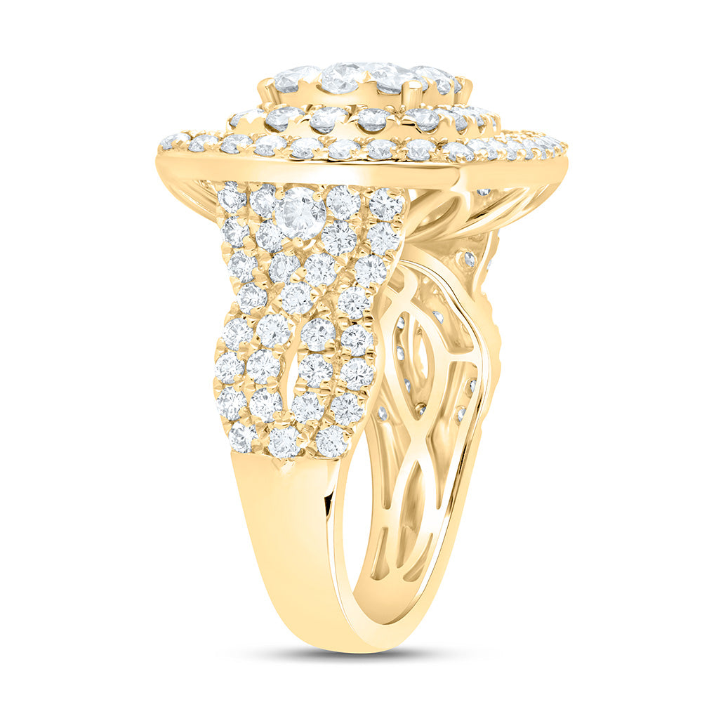18K Yellow Or White Gold 3 1/2Cttw Natural Diamond Ana M Elite 3/8Ctw Center Round Cushion Double Halo Bridal Ring