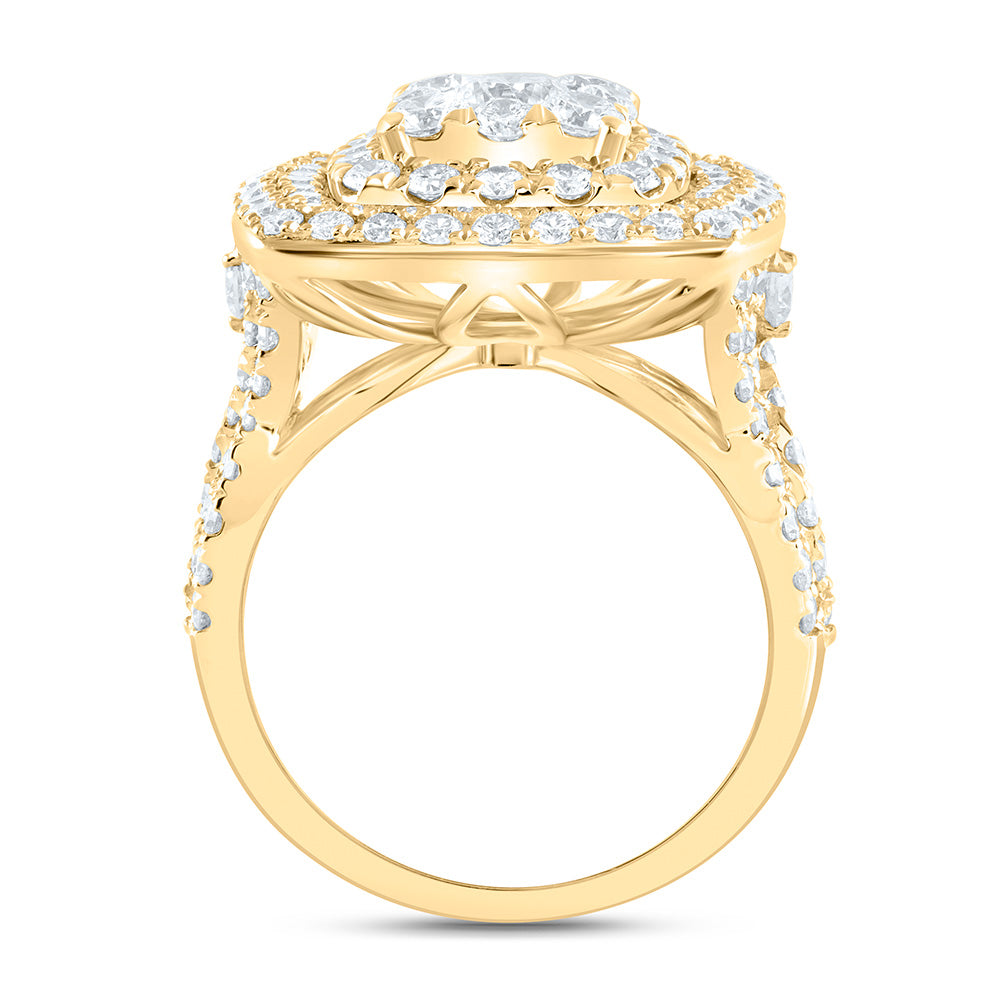 18K Yellow Or White Gold 3 1/2Cttw Natural Diamond Ana M Elite 3/8Ctw Center Round Cushion Double Halo Bridal Ring