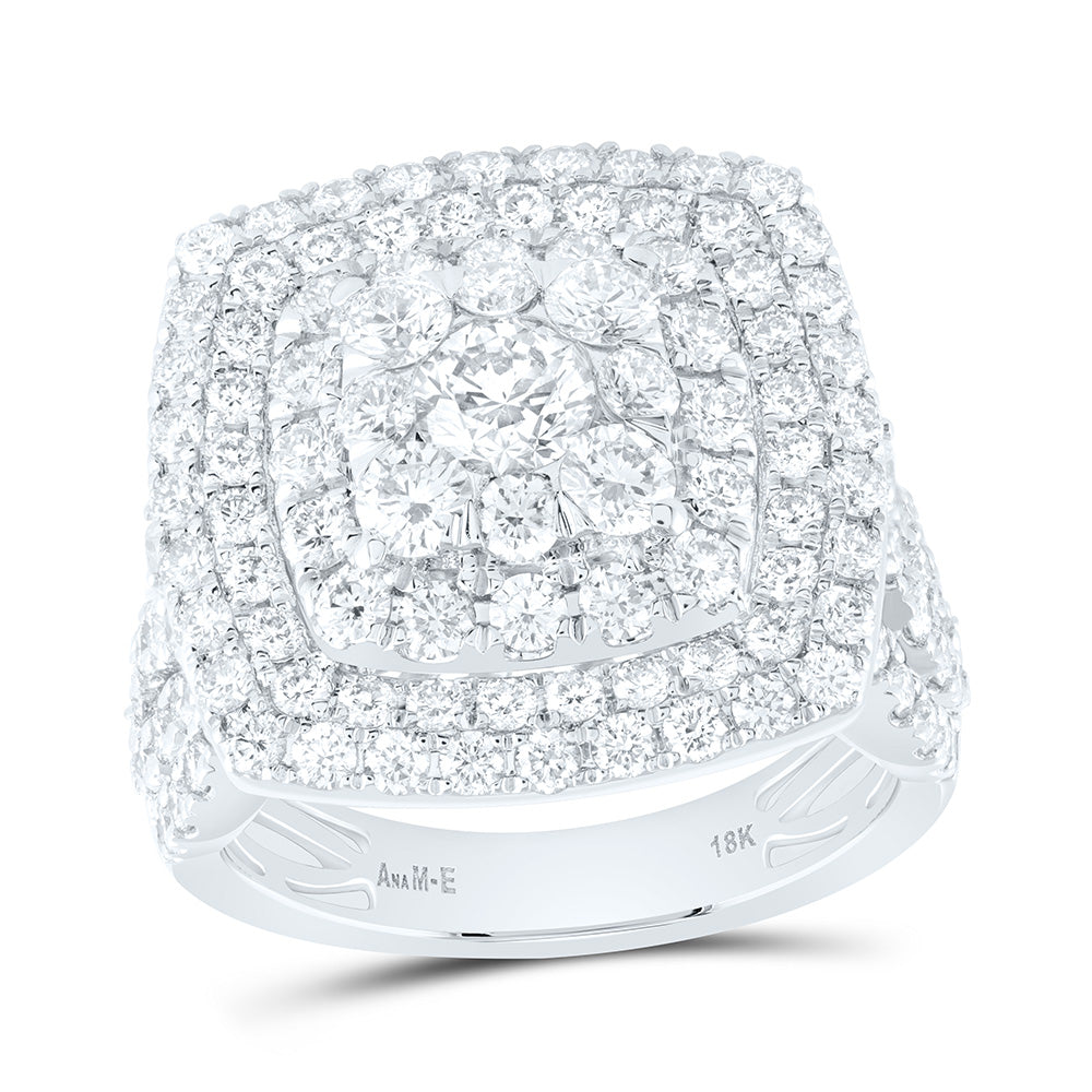 18K Yellow Or White Gold 3 1/2Cttw Natural Diamond Ana M Elite 3/8Ctw Center Round Cushion Double Halo Bridal Ring