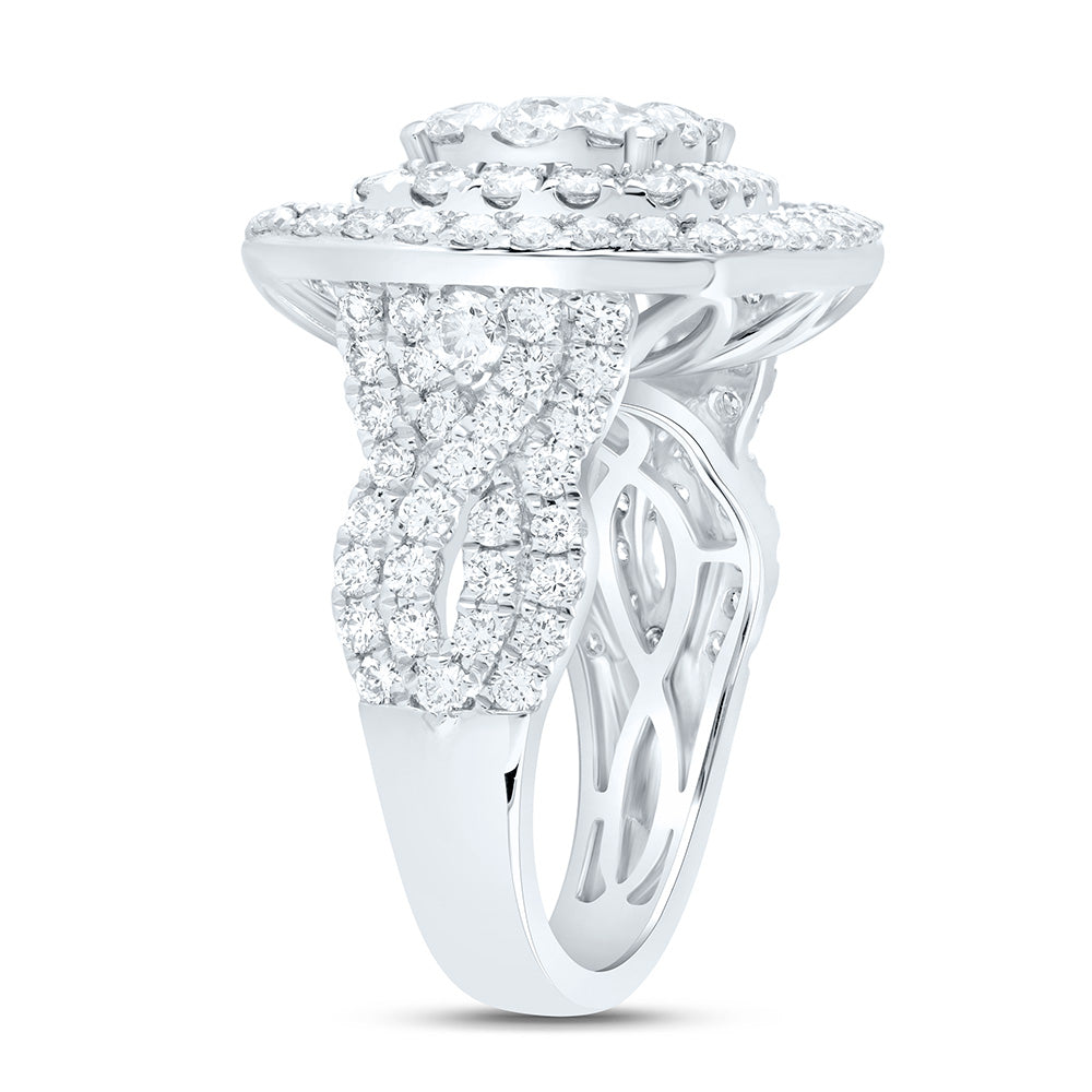 18K Yellow Or White Gold 3 1/2Cttw Natural Diamond Ana M Elite 3/8Ctw Center Round Cushion Double Halo Bridal Ring