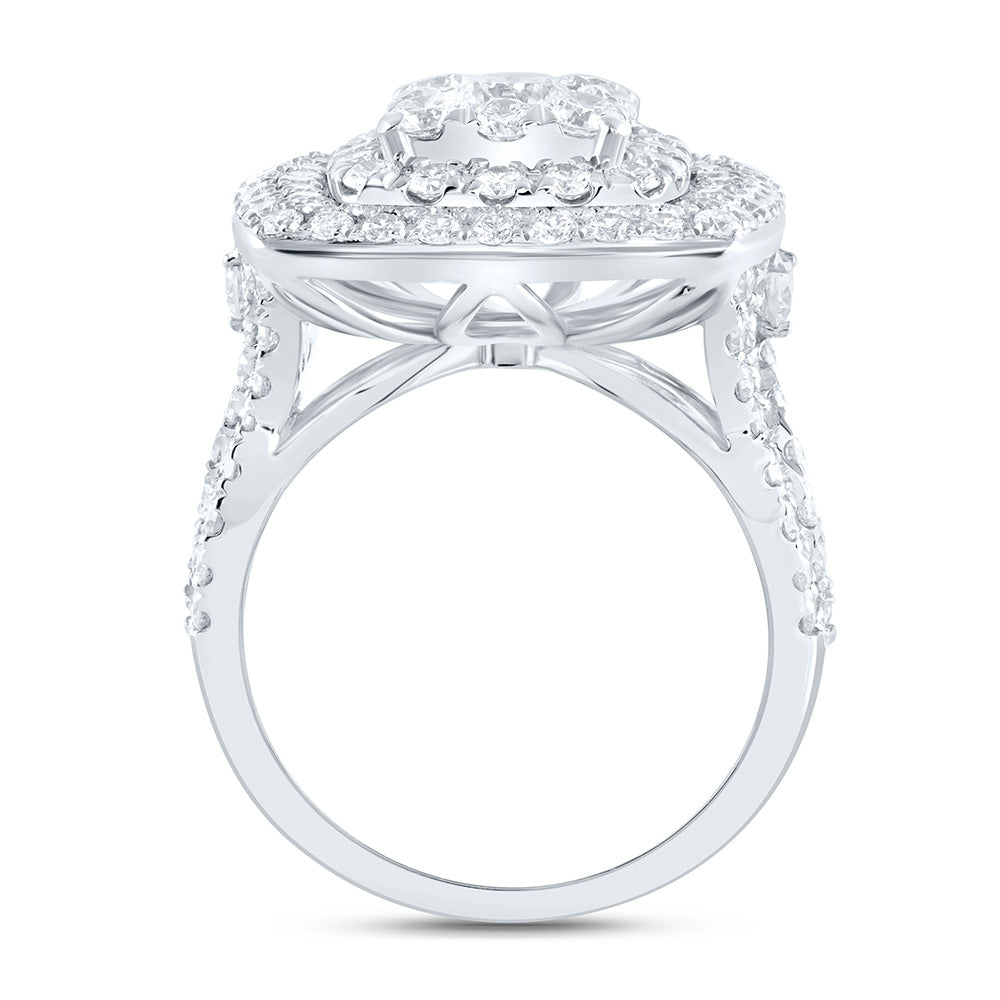 18K Yellow Or White Gold 3 1/2Cttw Natural Diamond Ana M Elite 3/8Ctw Center Round Cushion Double Halo Bridal Ring