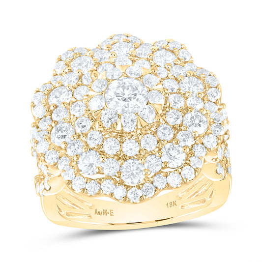 18K Yellow Or White Gold 3 3/4Cttw Natural Diamond Elite 3/8Cttw Center Round Flower Double Halo Bridal Ring