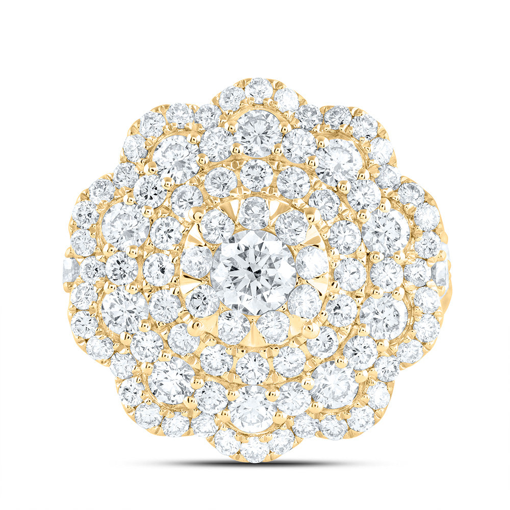 18K Yellow Or White Gold 3 3/4Cttw Natural Diamond Elite 3/8Cttw Center Round Flower Double Halo Bridal Ring