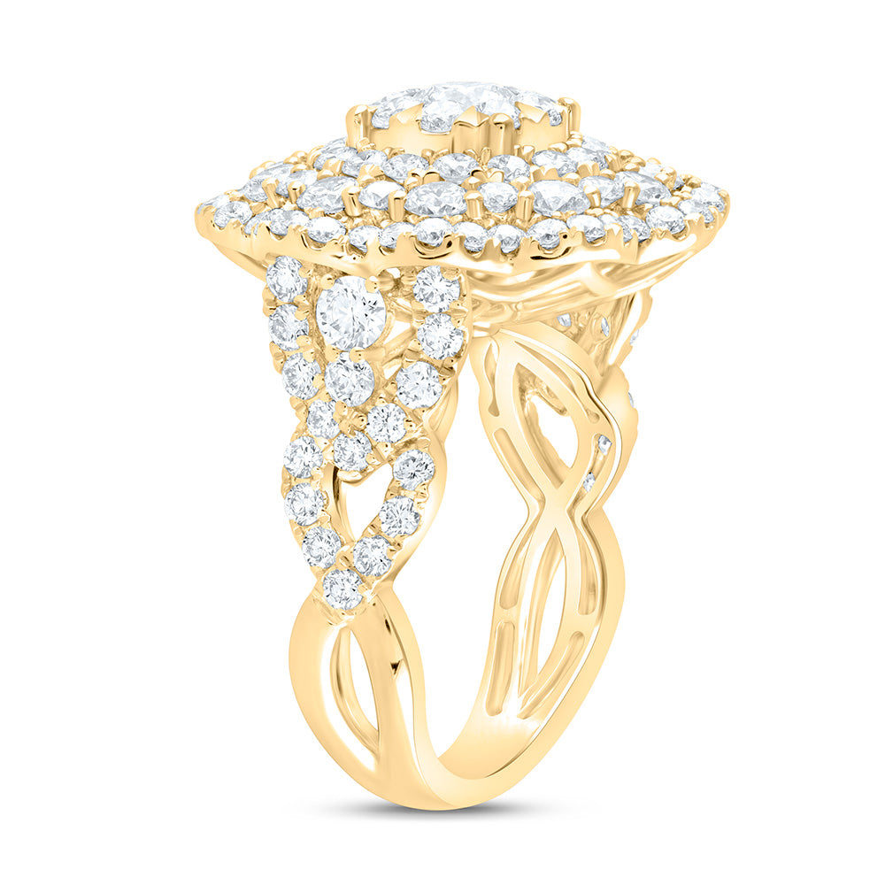 18K Yellow Or White Gold 3 3/4Cttw Natural Diamond Elite 3/8Cttw Center Round Flower Double Halo Bridal Ring