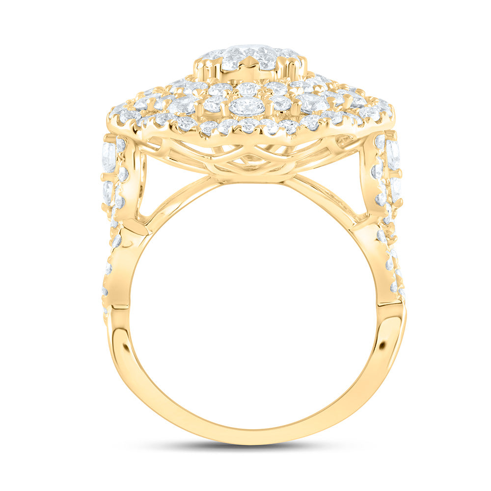 18K Yellow Or White Gold 3 3/4Cttw Natural Diamond Elite 3/8Cttw Center Round Flower Double Halo Bridal Ring