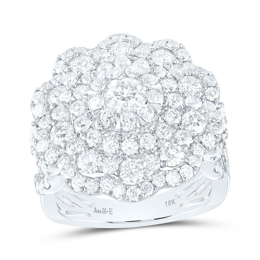 18K Yellow Or White Gold 3 3/4Cttw Natural Diamond Elite 3/8Cttw Center Round Flower Double Halo Bridal Ring
