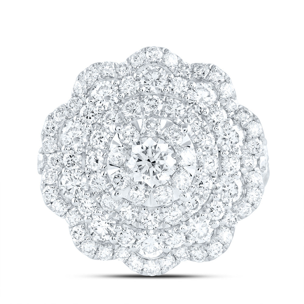 18K Yellow Or White Gold 3 3/4Cttw Natural Diamond Elite 3/8Cttw Center Round Flower Double Halo Bridal Ring